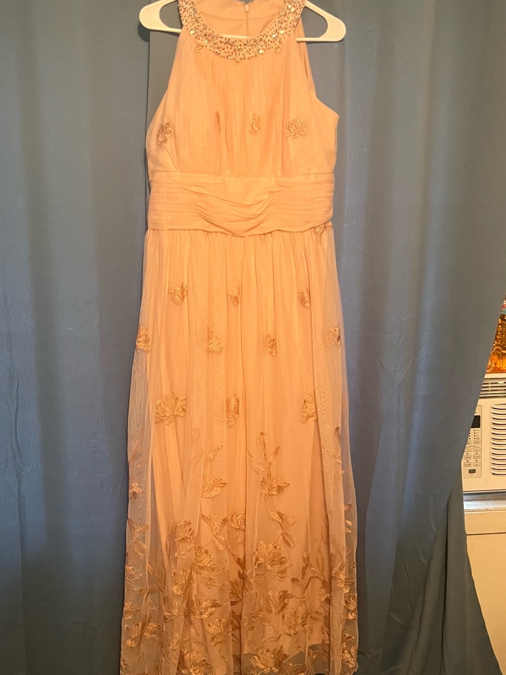 Jessica Howard rose gold Beaded Halter Maxi Gown